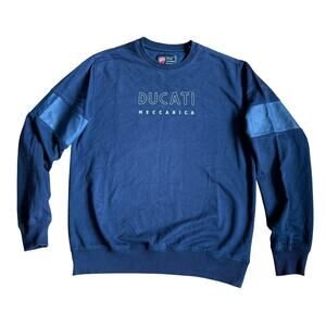 Ducati Meccanica Sweatshirt Spellout Men's Size Medium Navy Faux Leather Trim